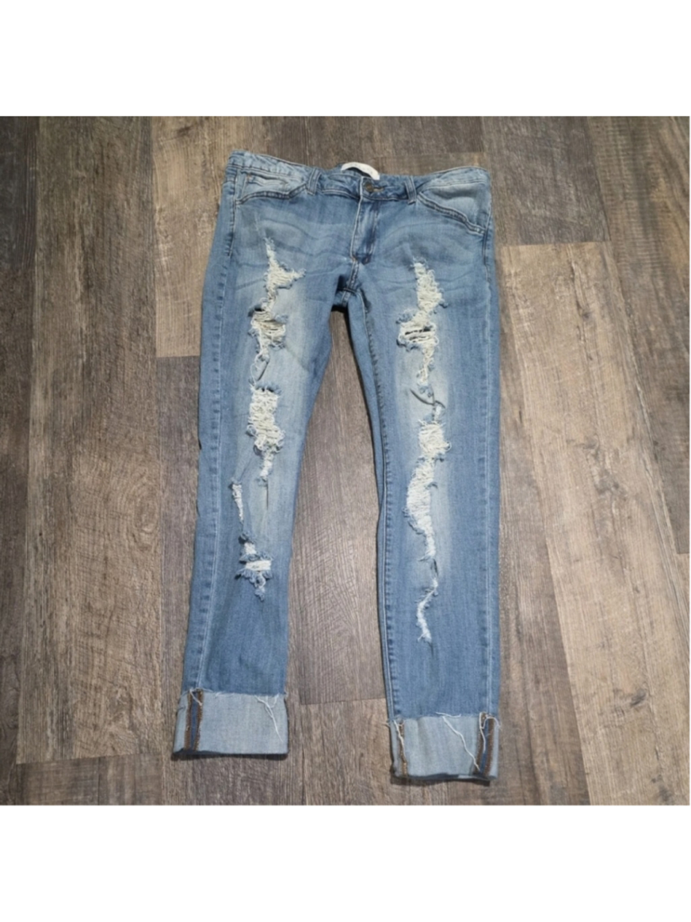 Nature Denim Jeans Womens Size 13 Distressed Raw Cuff Folded